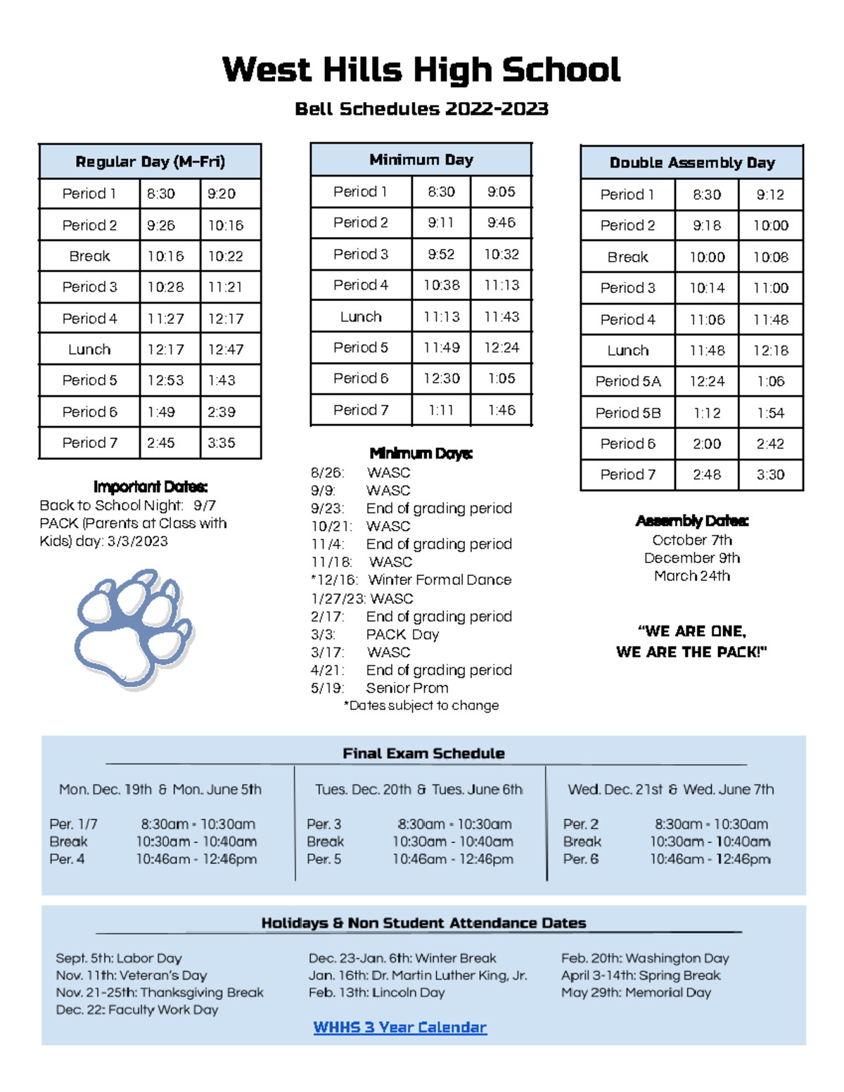 Seven Hills High School Bell Times