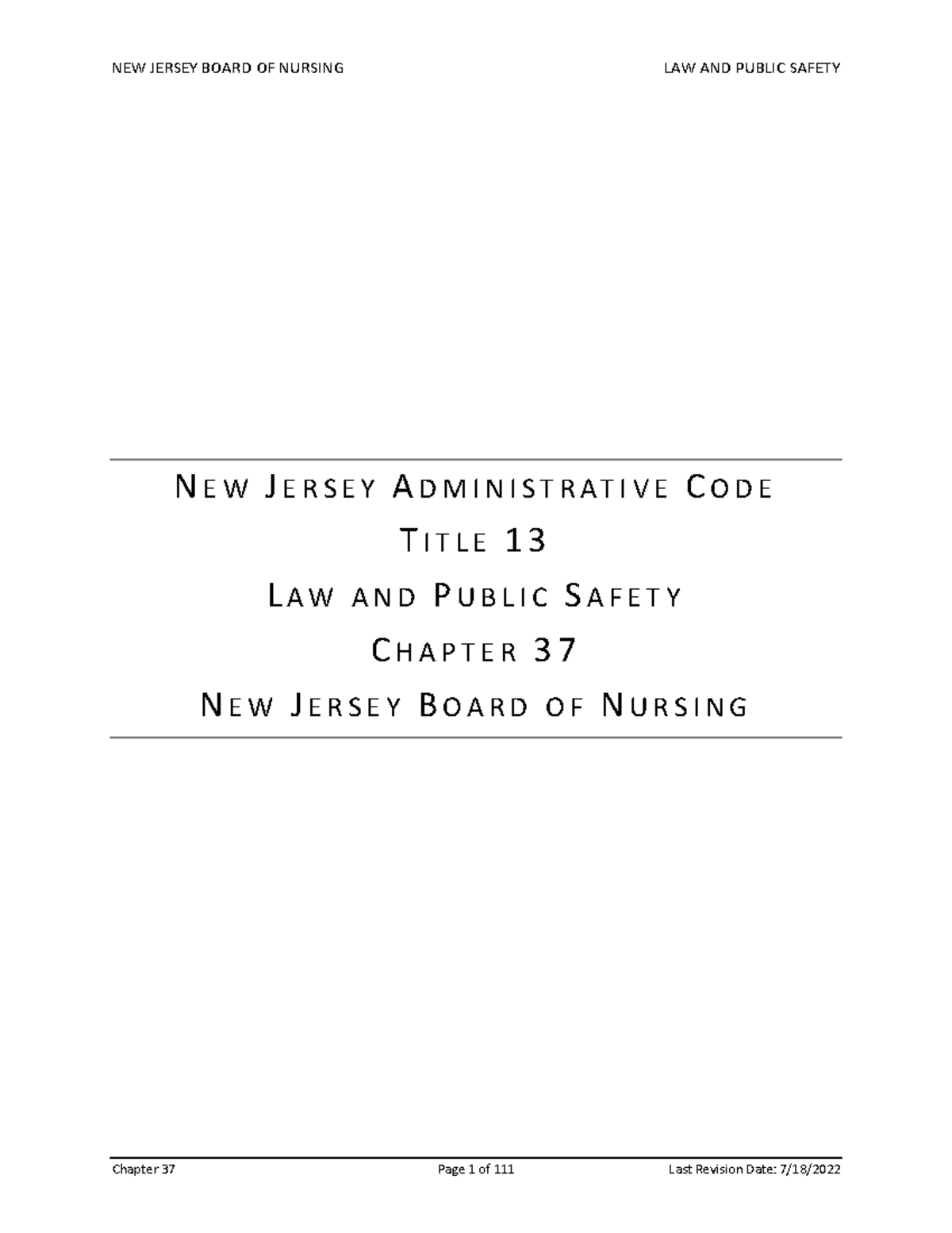 Chapter 37 New Jersey Board Of Nursing - N E W J E R S E Y A D M I N I ...