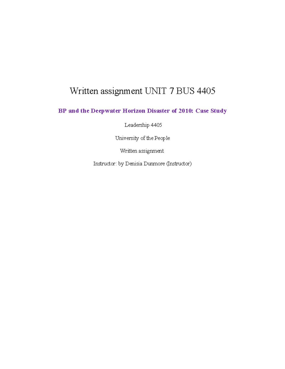 Written Assignment Unit 7 BUS4405 - Written Assignment UNIT 7 BUS 4405 ...