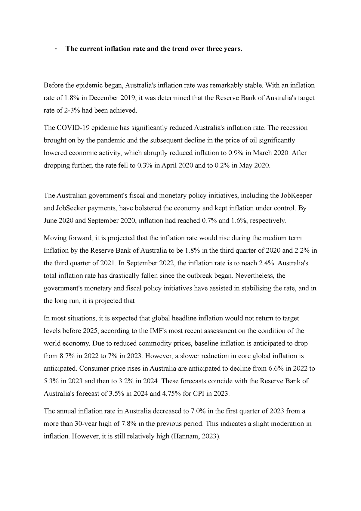 The current inflation rate and the trend over three years Before the