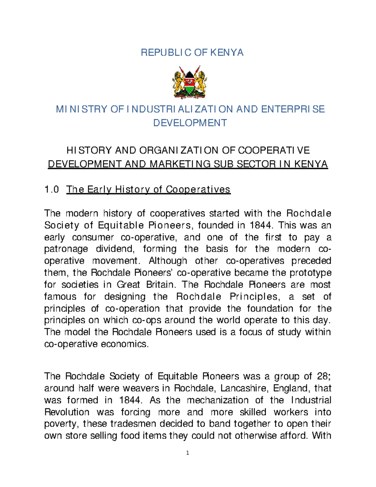 History and organization of cooperative development and marketing sub