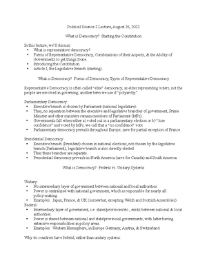 Federalism Notes - Political Science 2 Lecture, September 12, 2022 ...