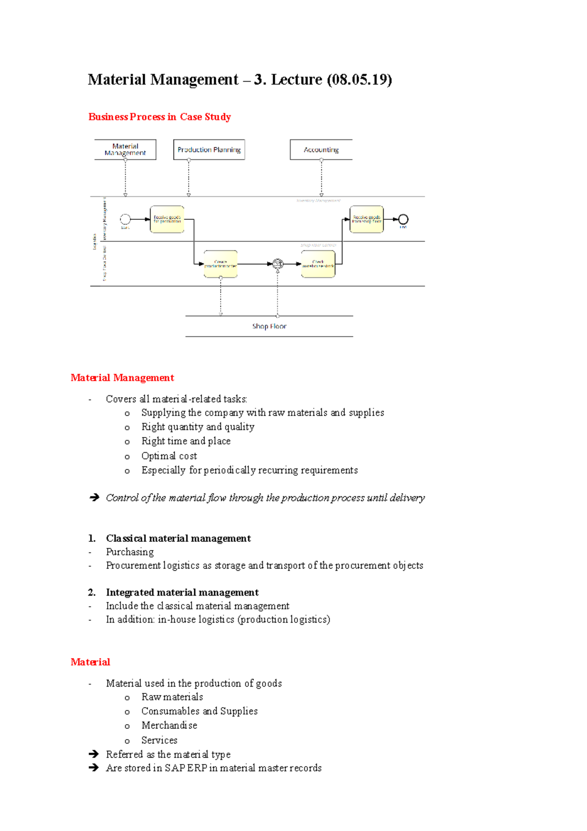3. Material Management & Master Data Material Management 3. Lecture