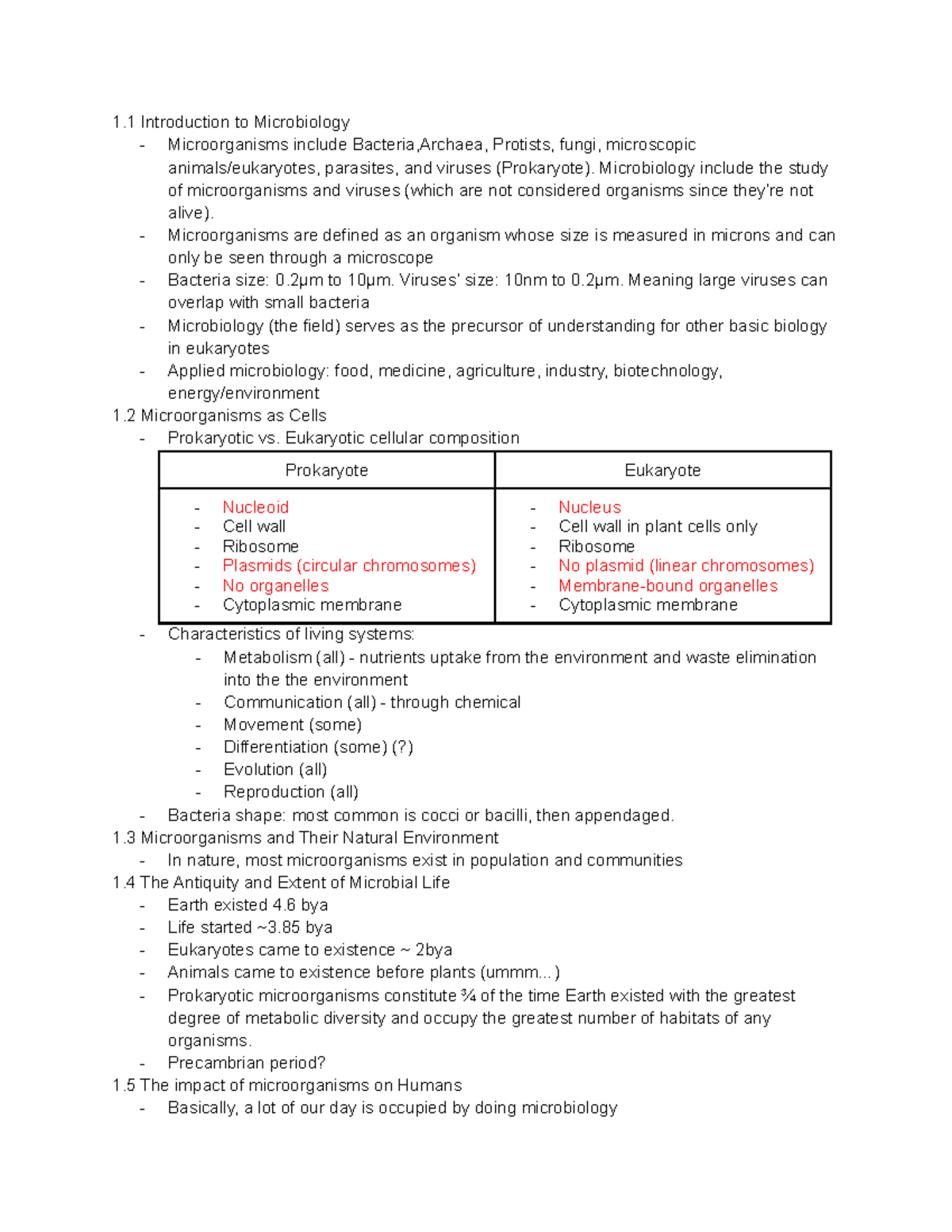 BIOL314 - Chapter 1 Summary - 1 Introduction to Microbiology ...