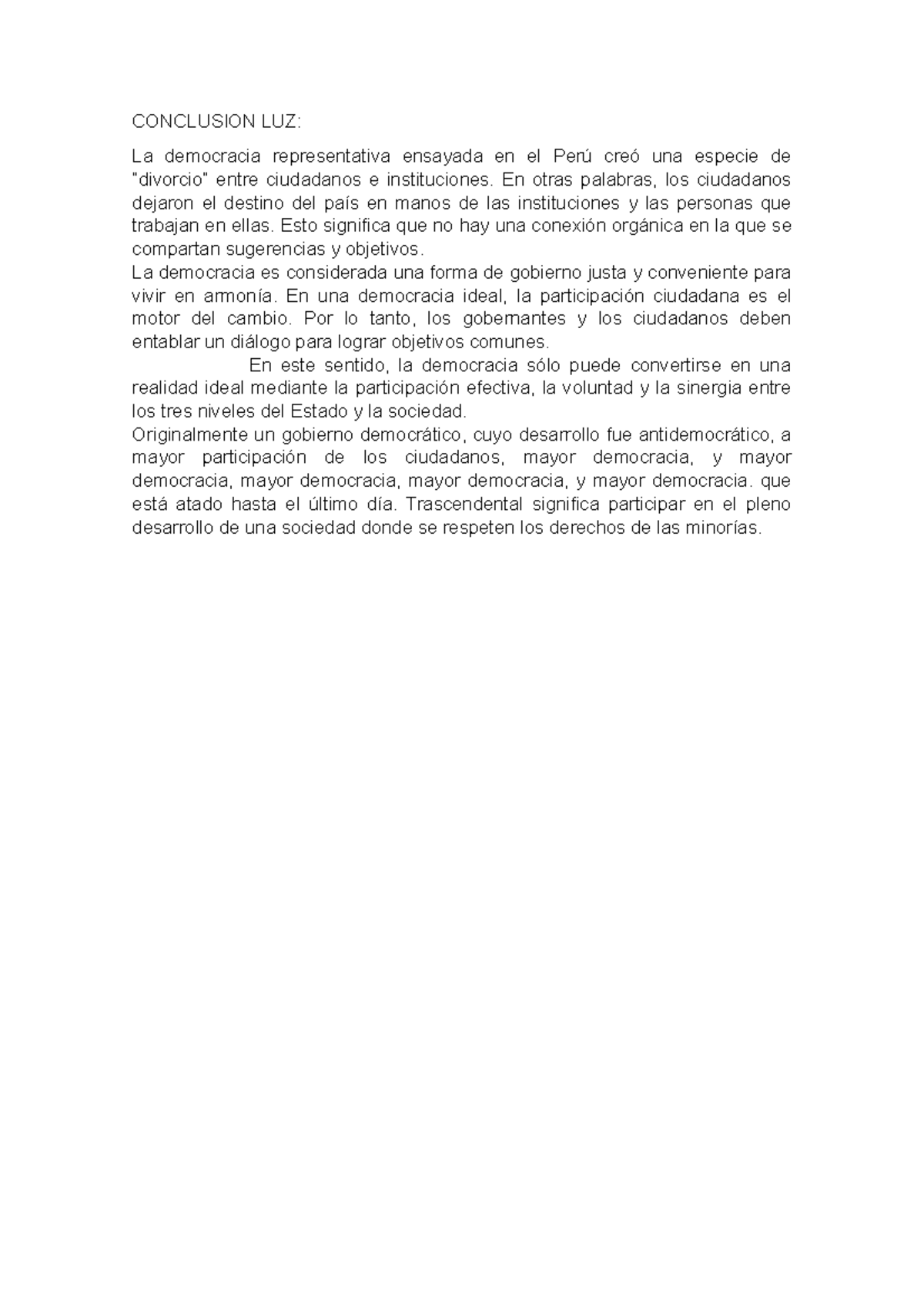 COnclusion Luz - aSDFGH - CONCLUSION LUZ: La democracia representativa ...