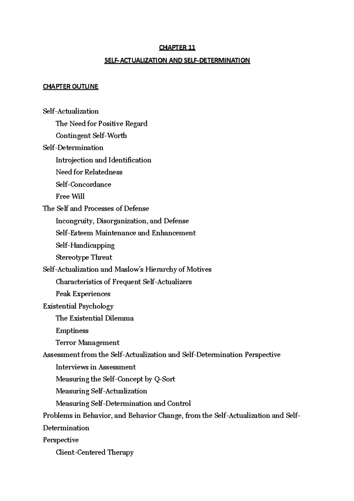 Chapter 11 week 8 - week 8 - CHAPTER 11CHAPTER 11 SELF-ACTUALIZATION ...