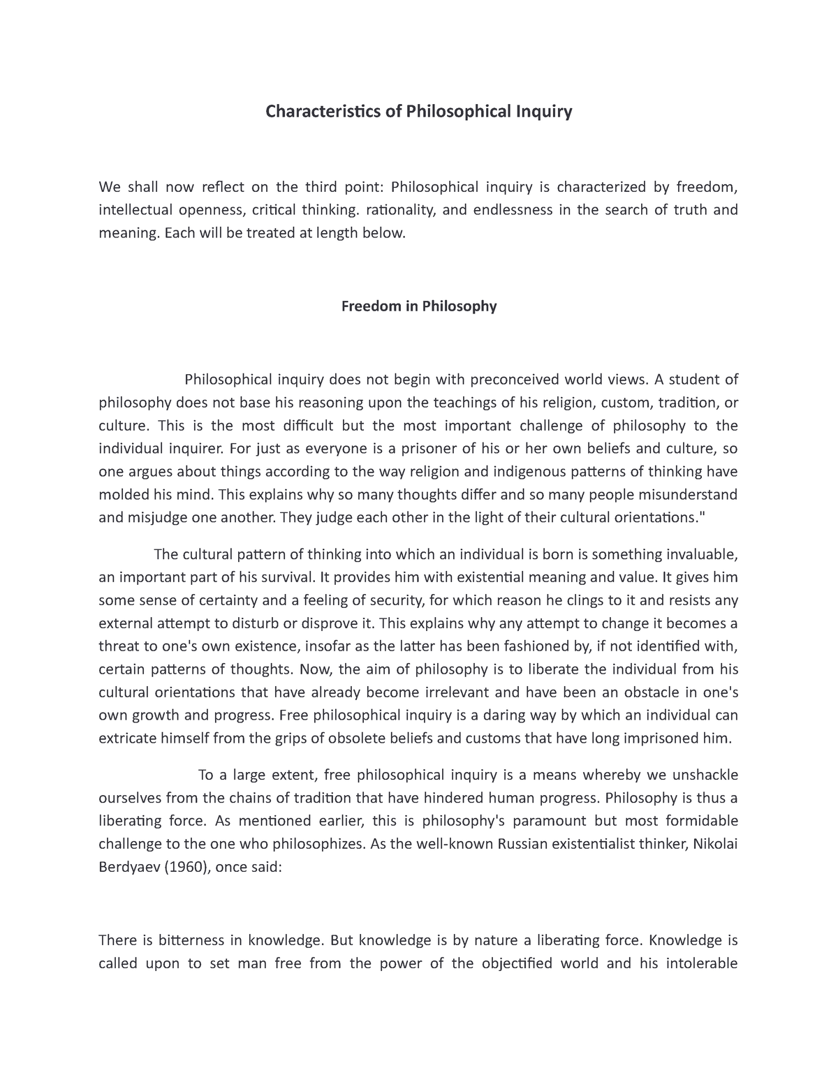 Characteristics of philosophical - rationality, and endlessness in the