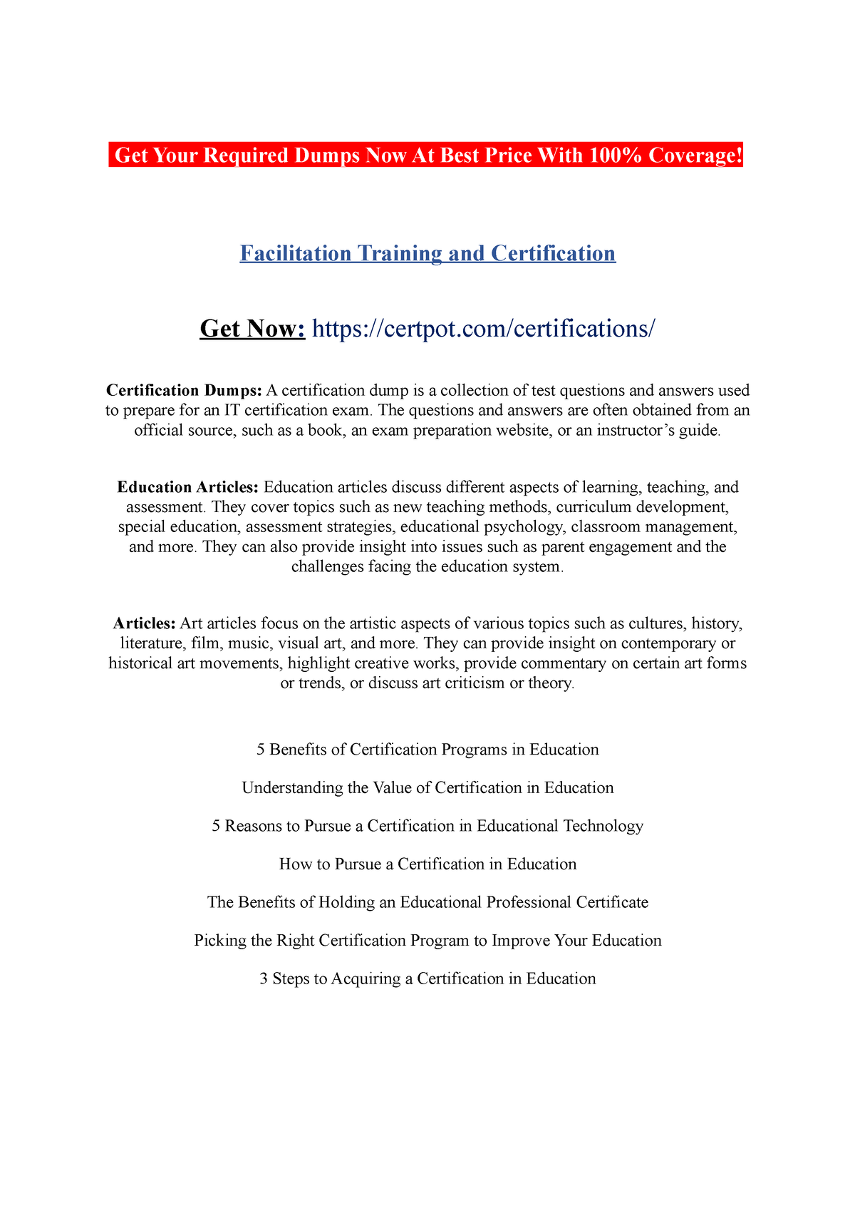Facilitation Training and Certification Get Your Required Dumps Now