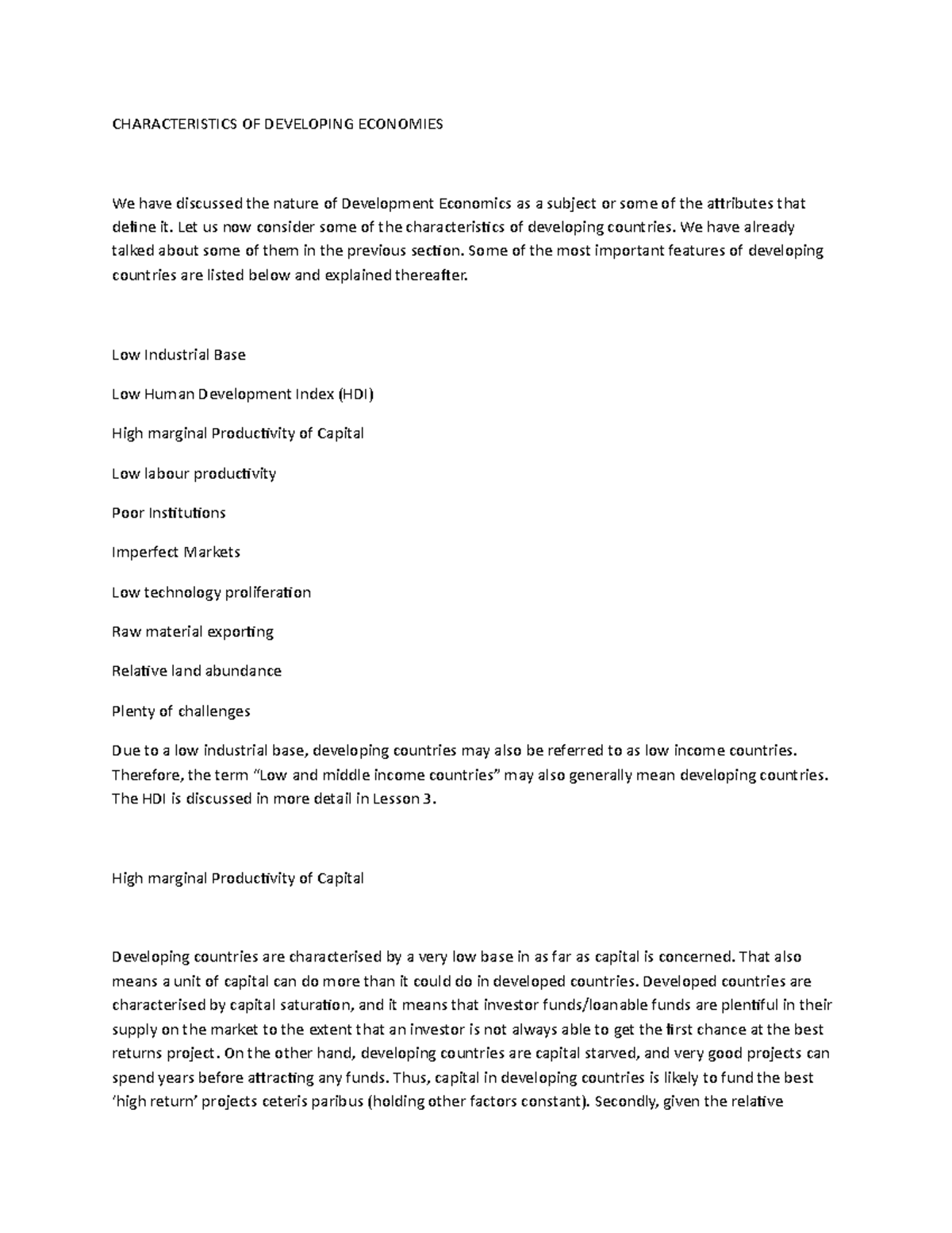 Characteristics OF Developing Economies - CHARACTERISTICS OF DEVELOPING ...