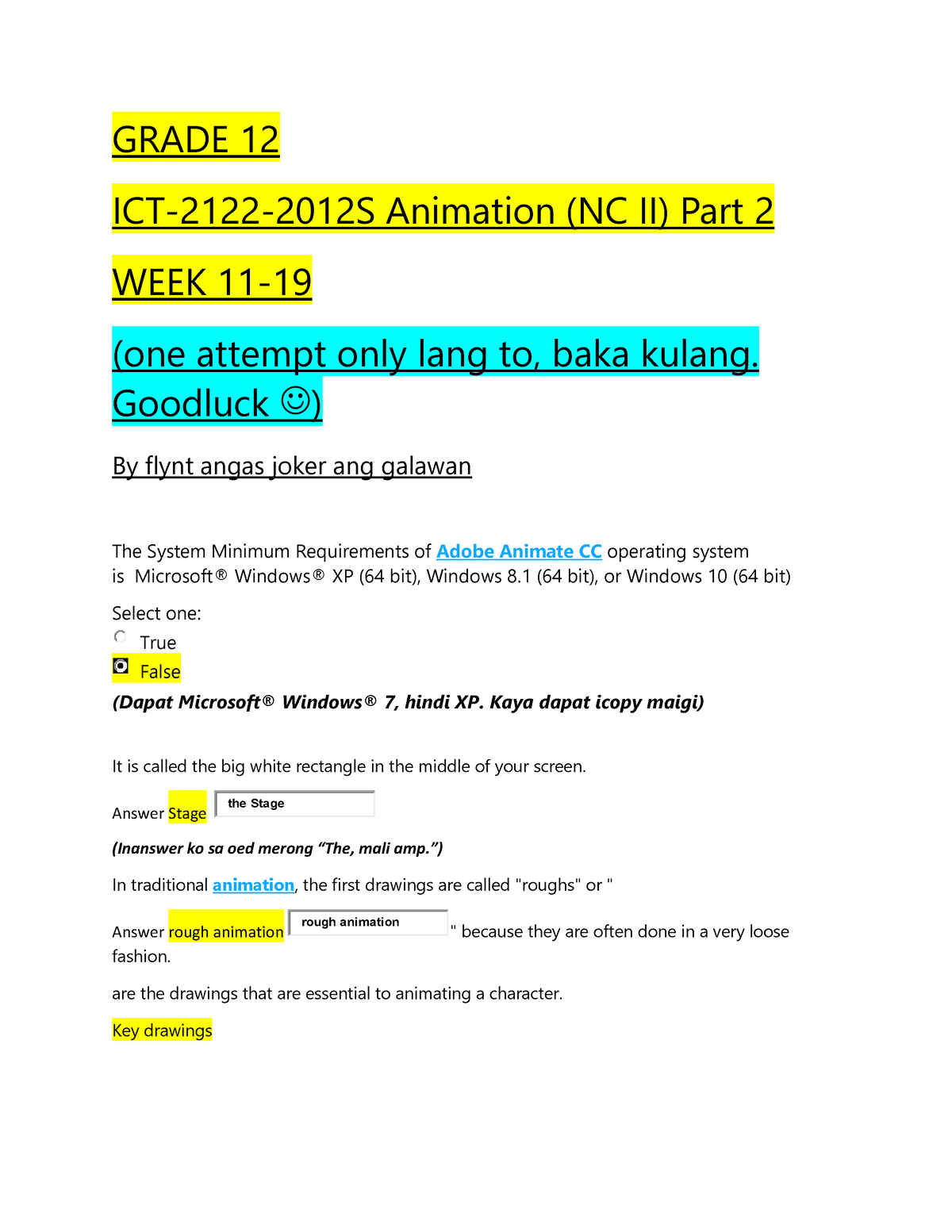 Grade 12 ICT-2122-2012 S Animation (NC II) Part 2 WEEK 11-19 -converted -  GRADE 12 ICT-2122-2012S - Studocu