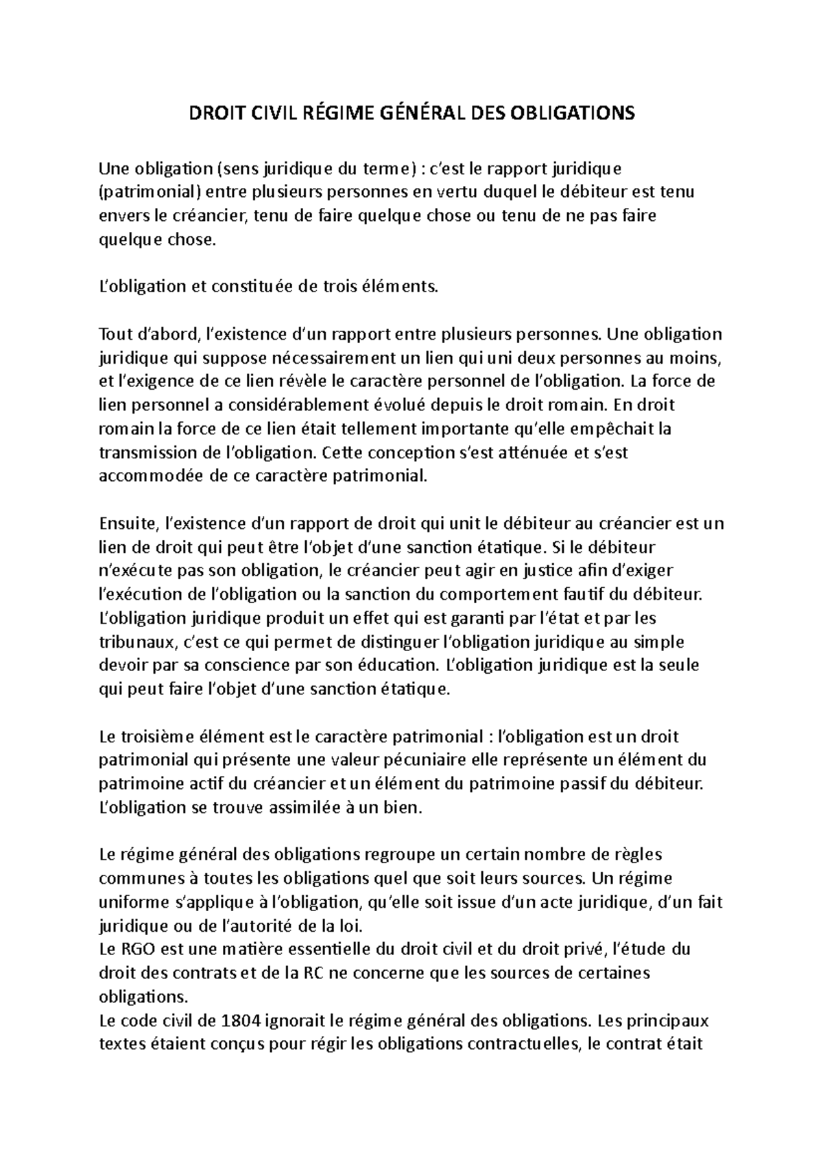 Droit civil Régime général des obligations DROIT CIVIL RÉGIME GÉNÉRAL