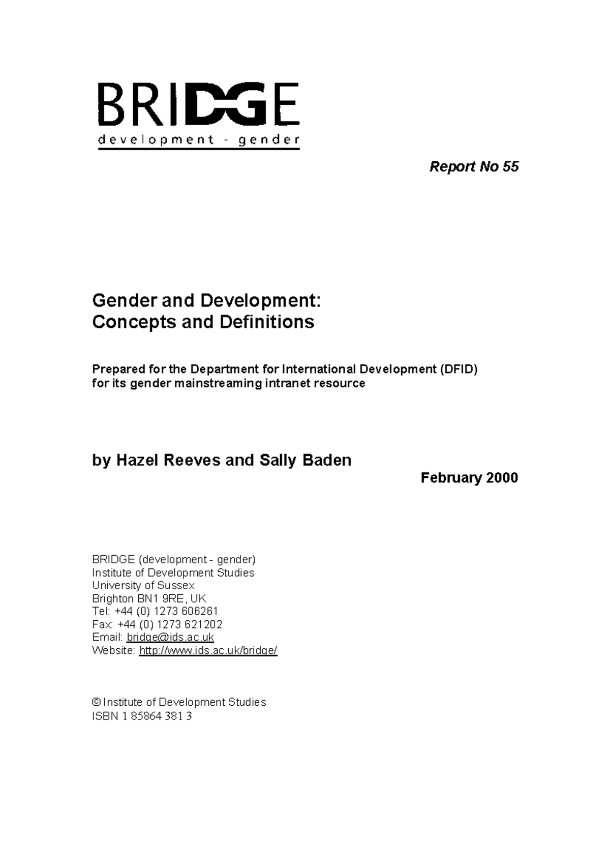 Gender AND Development Concepts - Report No 55 Gender and Development ...