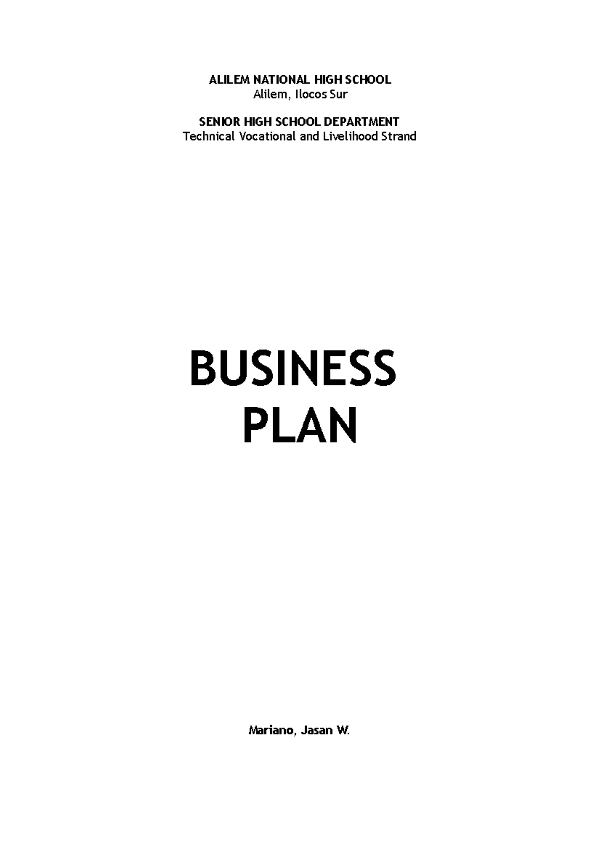 Business plan - enjoy learning! - ALILEM NATIONAL HIGH SCHOOL Alilem ...