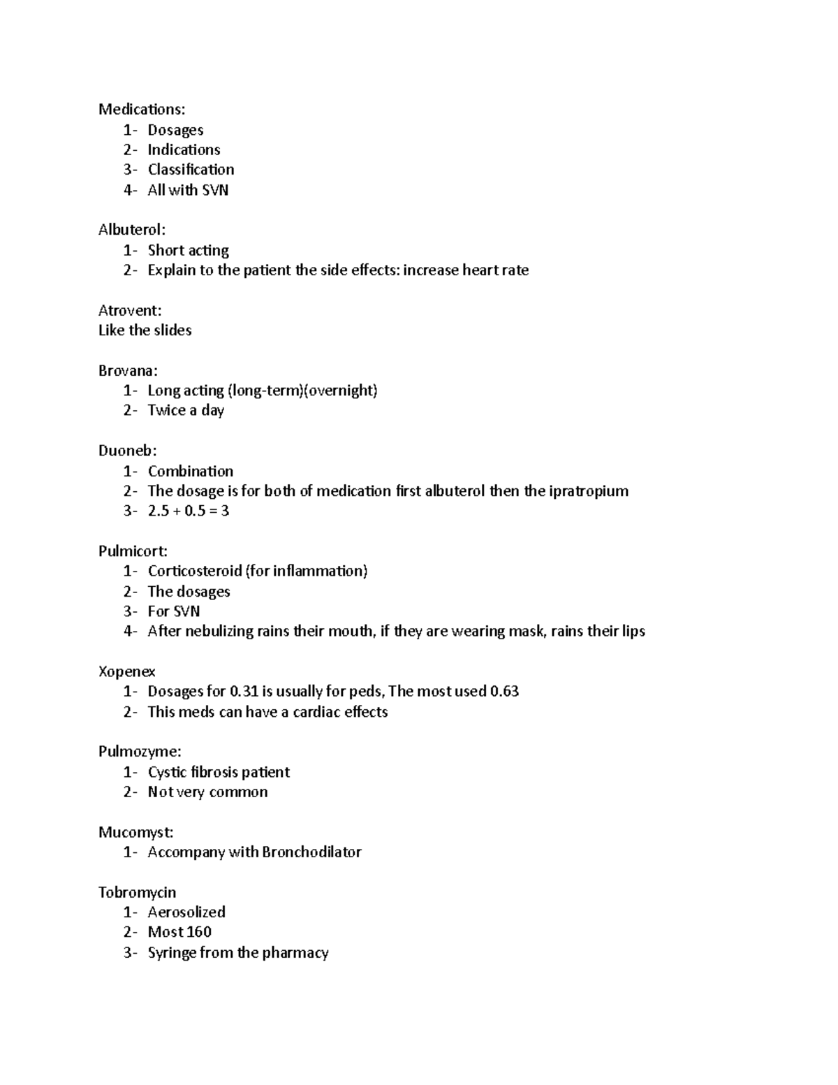 Medications Note - List Of Medication With Their Side Effects And 