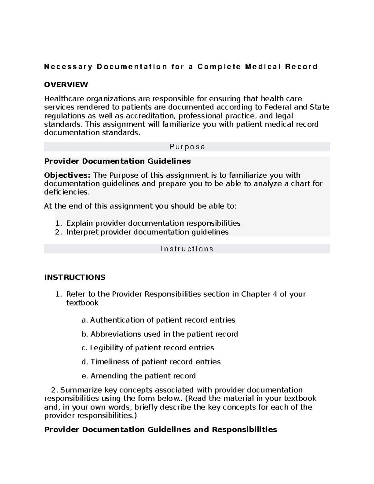 Necessary Documentation for a Complete Medical Record chapter 4