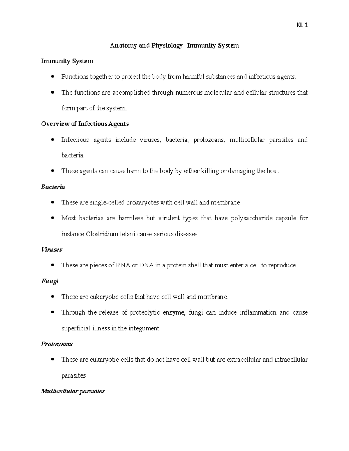 Immunity systemm - This is an extra credit paper notes. about exam 3 ...