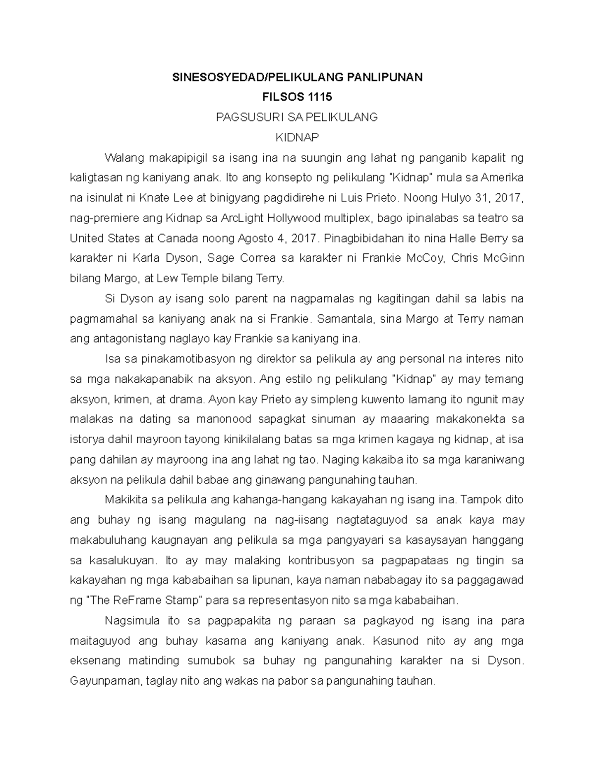 Sinesosyedad Pagsusuri Sa Pelikulang Kidnap - SINESOSYEDAD/PELIKULANG ...