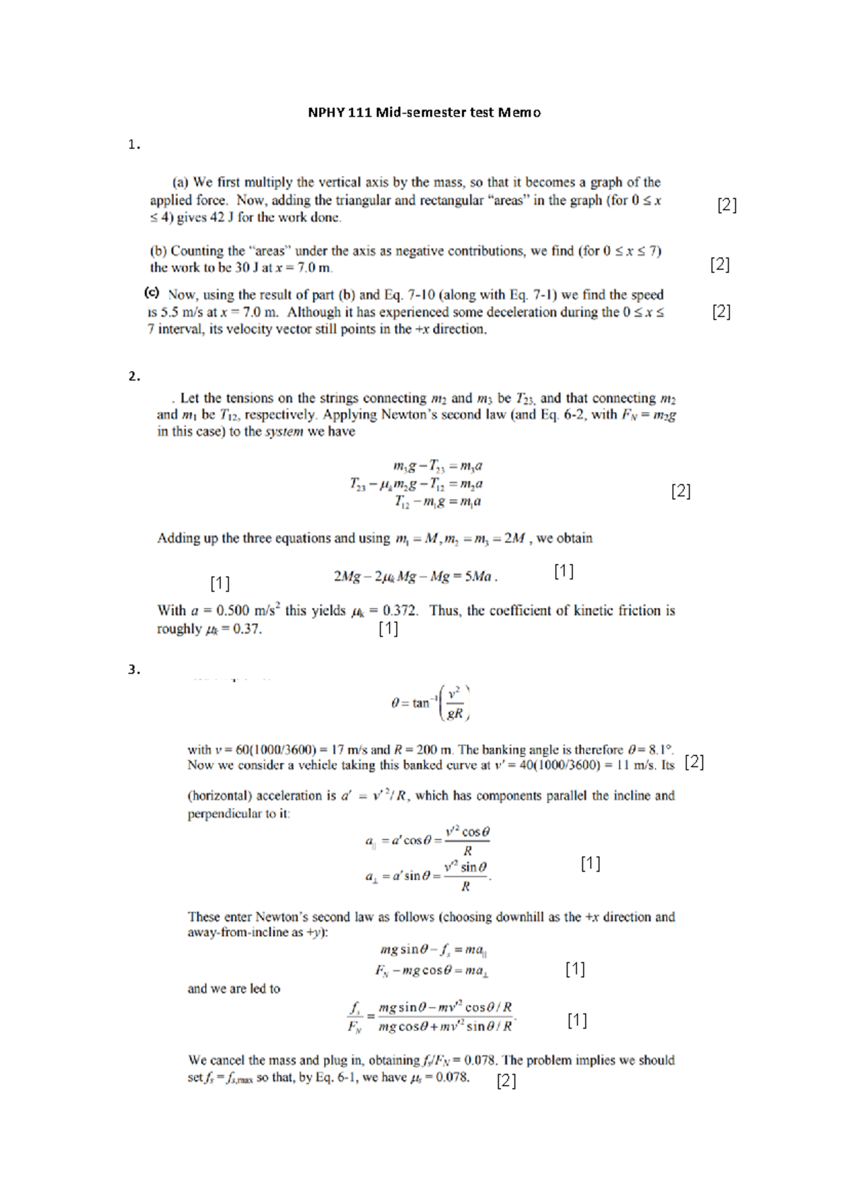 NPHY111 Semester Test Memo 2024 - NPHY111 - NPHY 111 Mid-semester test ...