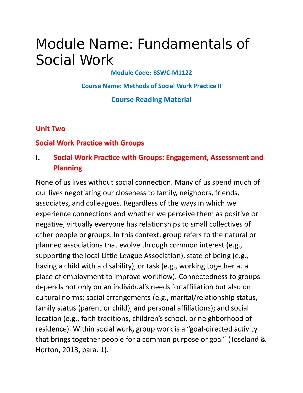 social work assignments fcps