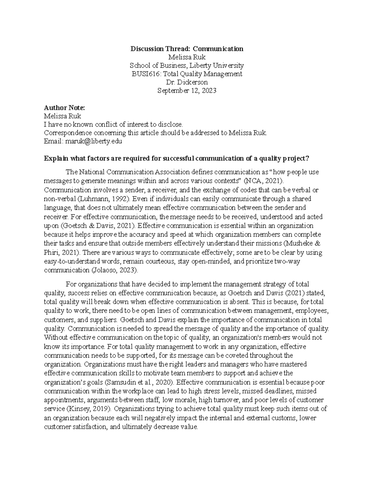 Communication Main Thread Discussion Thread Communication Melissa