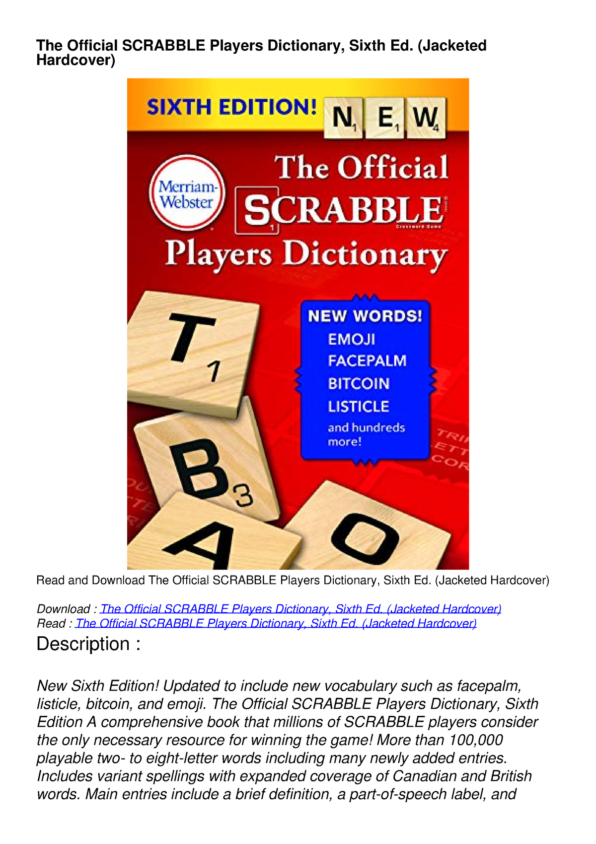 PDF READ The Official SCRABBLE Players Dictionary, Sixth Ed