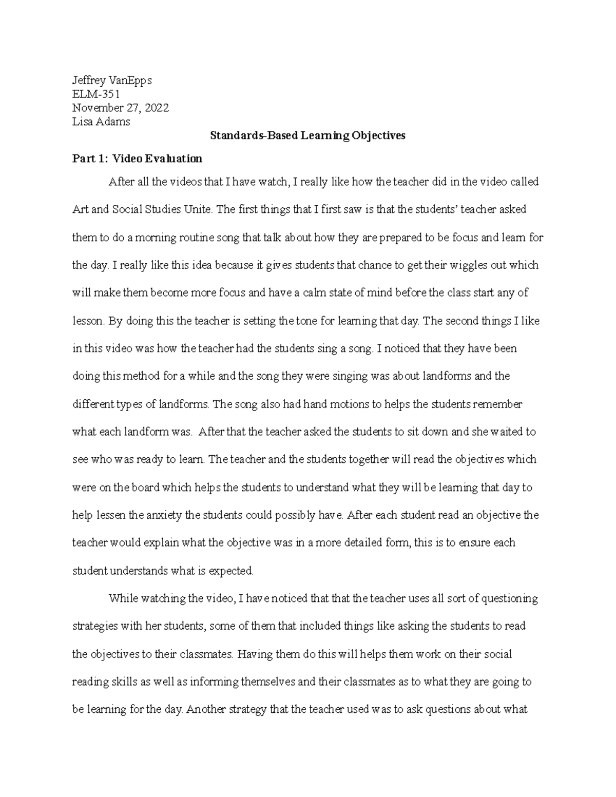 StandardsBased Learning Objectives The first things that I first saw