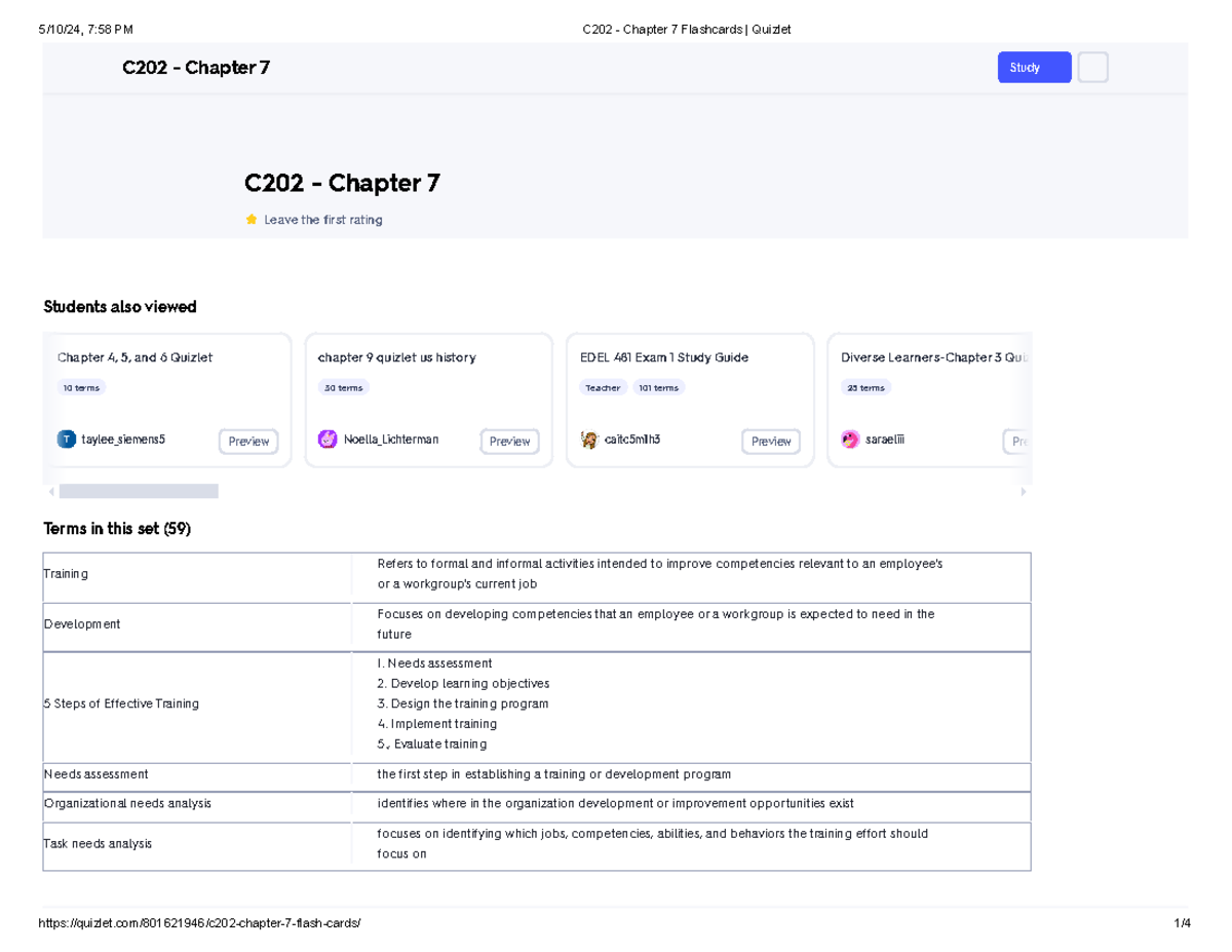 C202 - Chapter 7 Flashcards Quizlet - C202 - Chapter 7 Leave the first ...