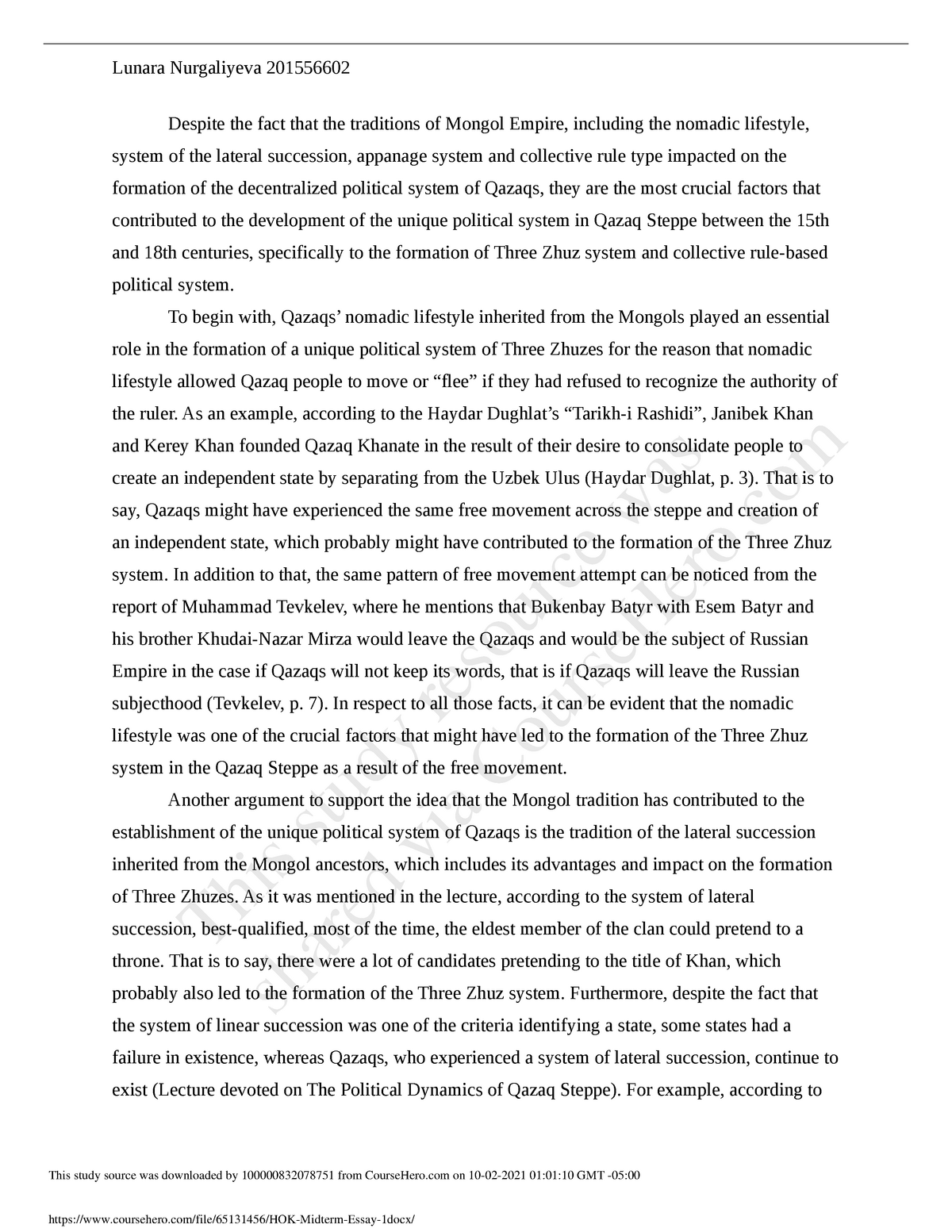 HOK Midterm Essay 1 - Grade: A - History of Kazakhstan - Studocu