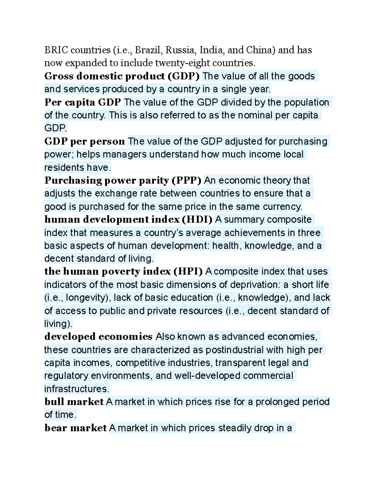 BUS Chapter 4 Notes - BRIC countries (i., Brazil, Russia, India, and ...