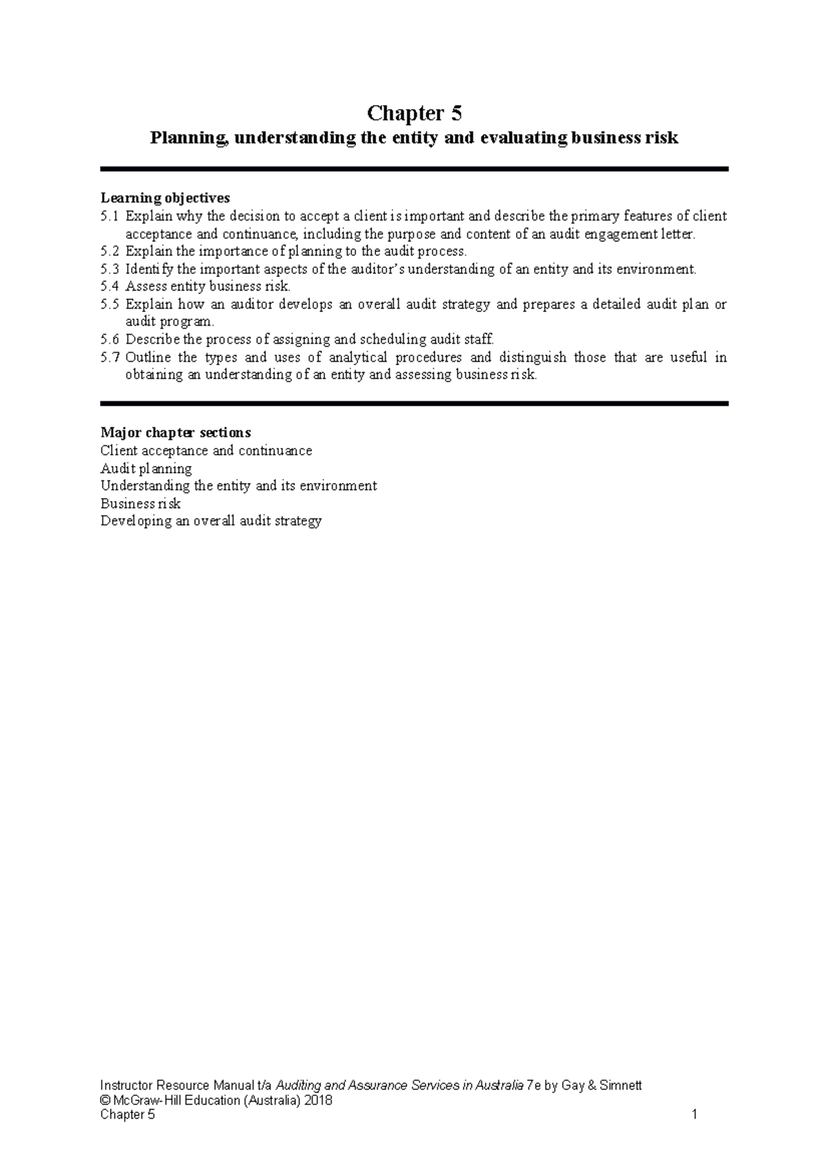 Chapter 5 Topic 5 Business Risk And Audit Planning NEW - Part A And B ...