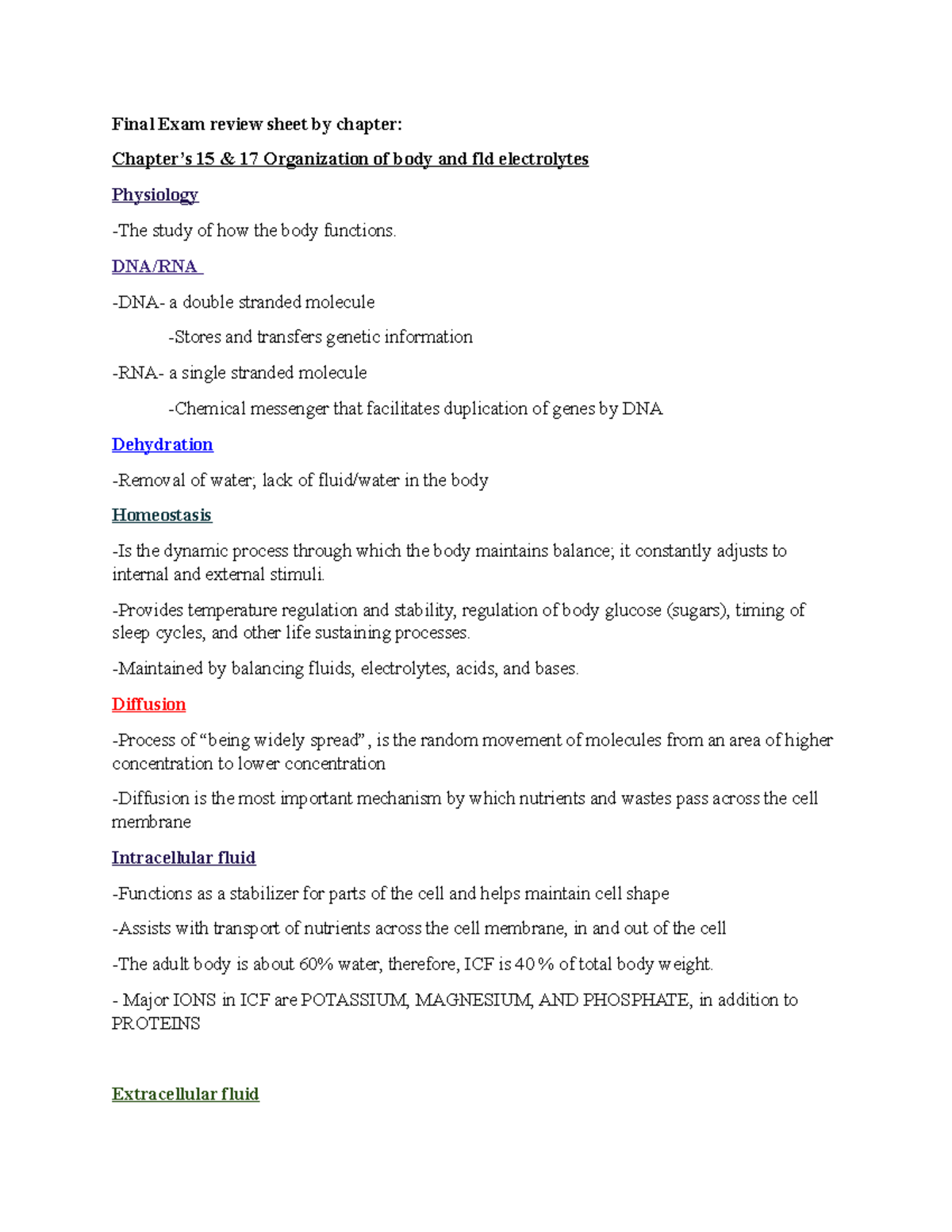 exam review for fundamentals - Final Exam review sheet by chapter ...