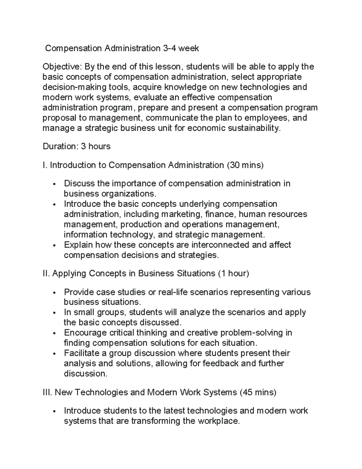 Compensation Administration lesson plan 2222 Compensation