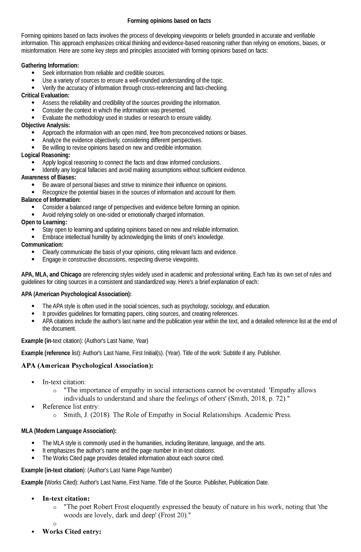 Forming opinions based on facts Notes - Forming opinions based on facts ...