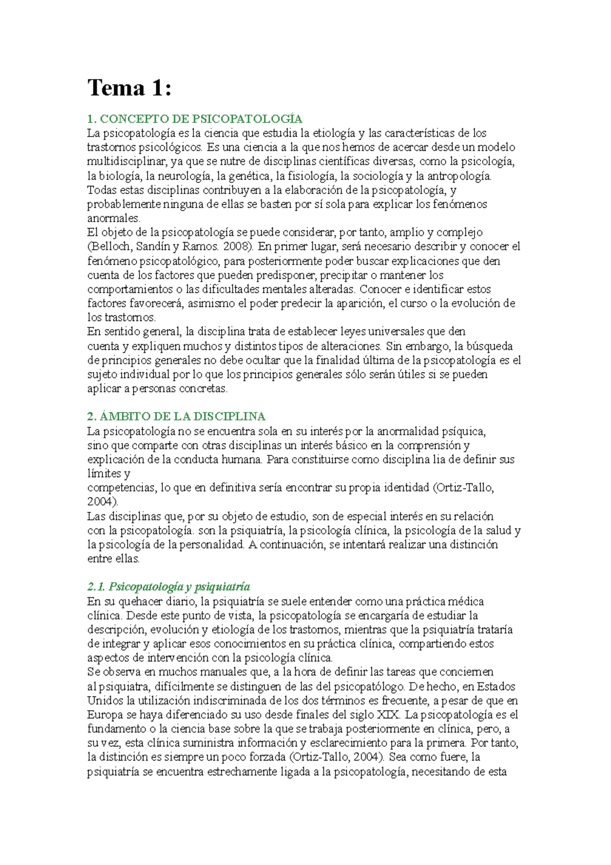 Tema 1 - Apuntes 1 - Tema 1: 1. CONCEPTO DE PSICOPATOLOGÍA La ...