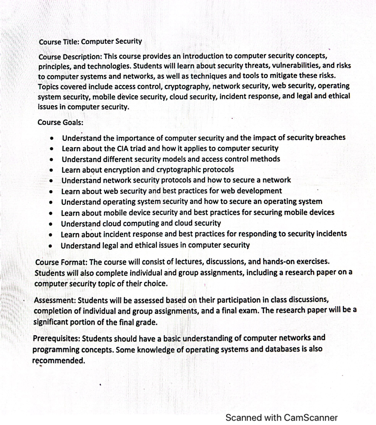 Comp S OV - Computer Security CS 150 Course overview Grading Assignment ...