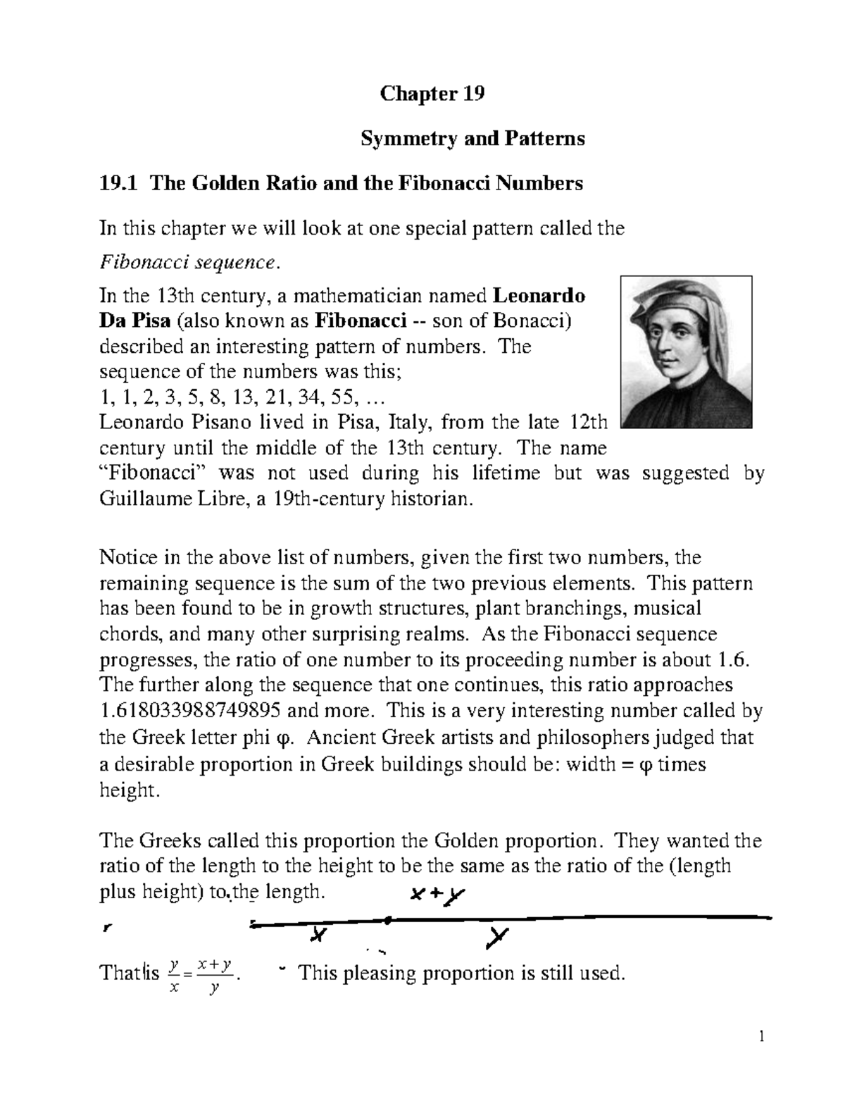 Chapter 19 1 Notes 1 Chapter 19 Symmetry And Patterns 19 The Golden Ratio And The Fibonacci Studocu