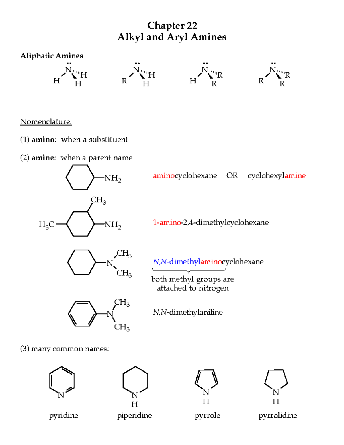 Summary Organic Chemistry - Alkyl and aryl amines - Chapter 22 Alkyl ...