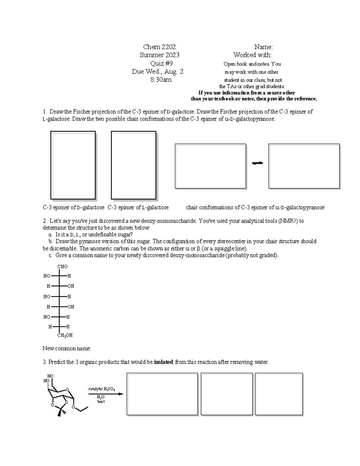 Quiz09 Su23 - Quiz - Chem 2202 Name: Summer 2023 Worked With: Quiz # 9 ...