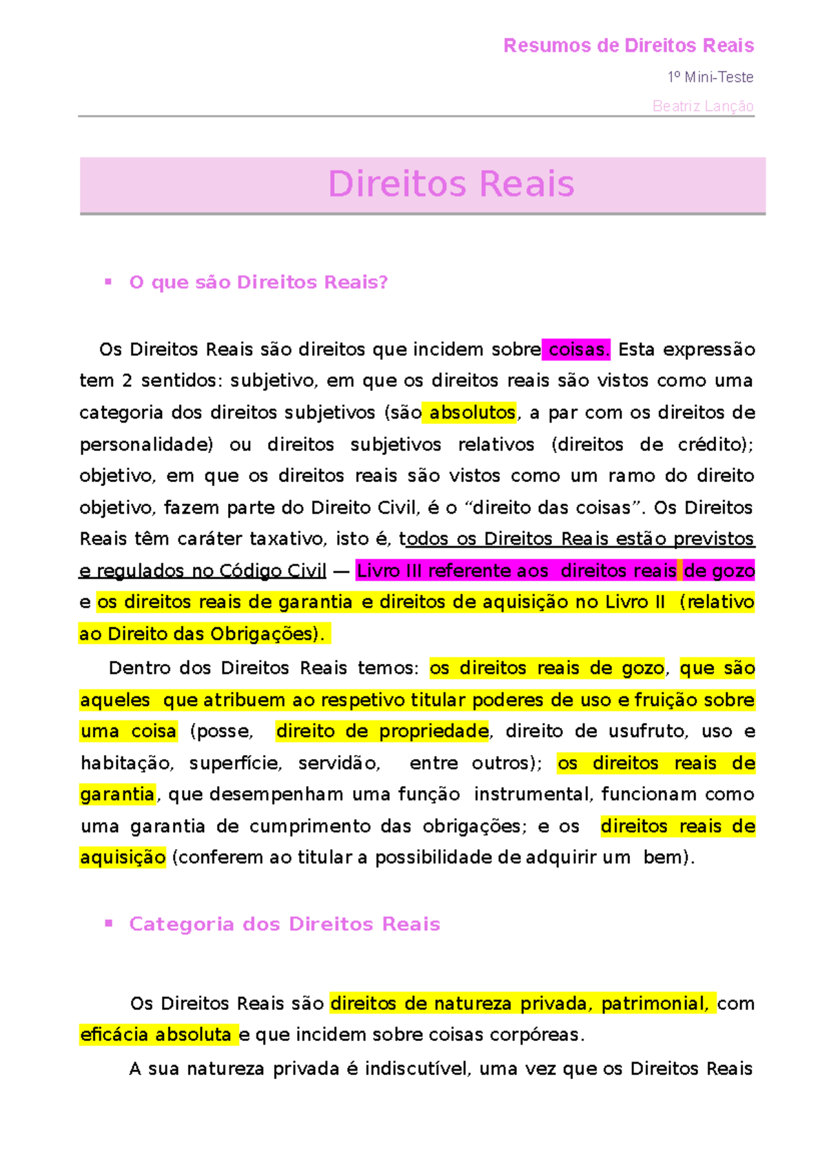 1º Teste De Direitos Reais - Resumos De Direitos Reais 1º Mini-Teste ...