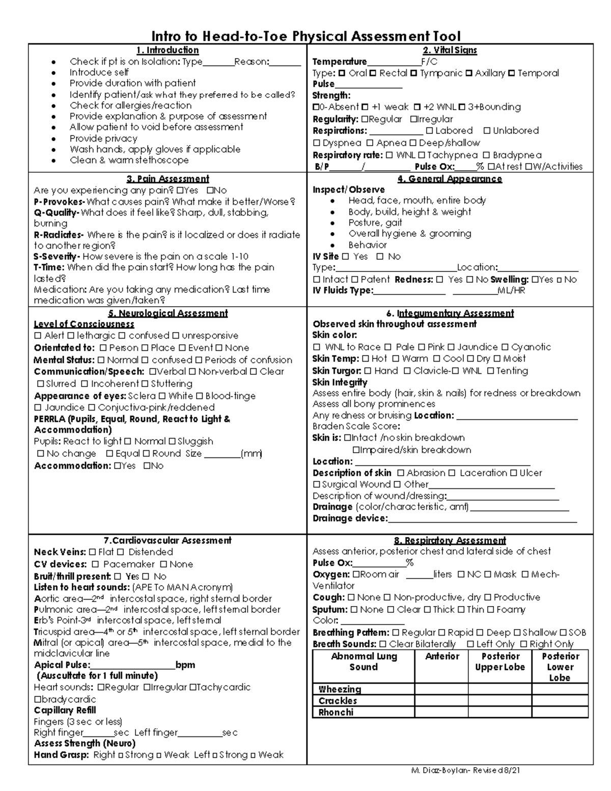 Head to Toe Physical Assessment Tool - Intro to Head-to-Toe Physical ...