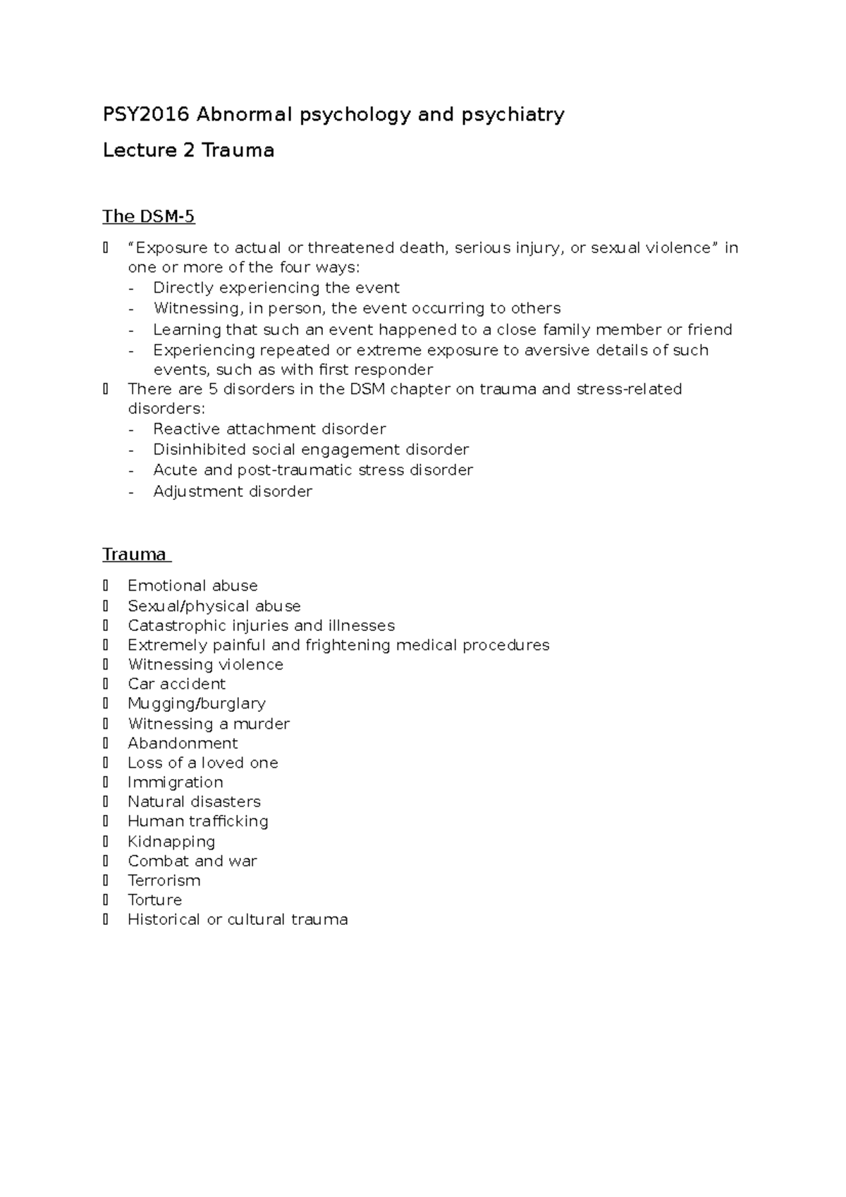 Abnormal Psychology and Psychiatry: Trauma - PSY2016 Abnormal ...