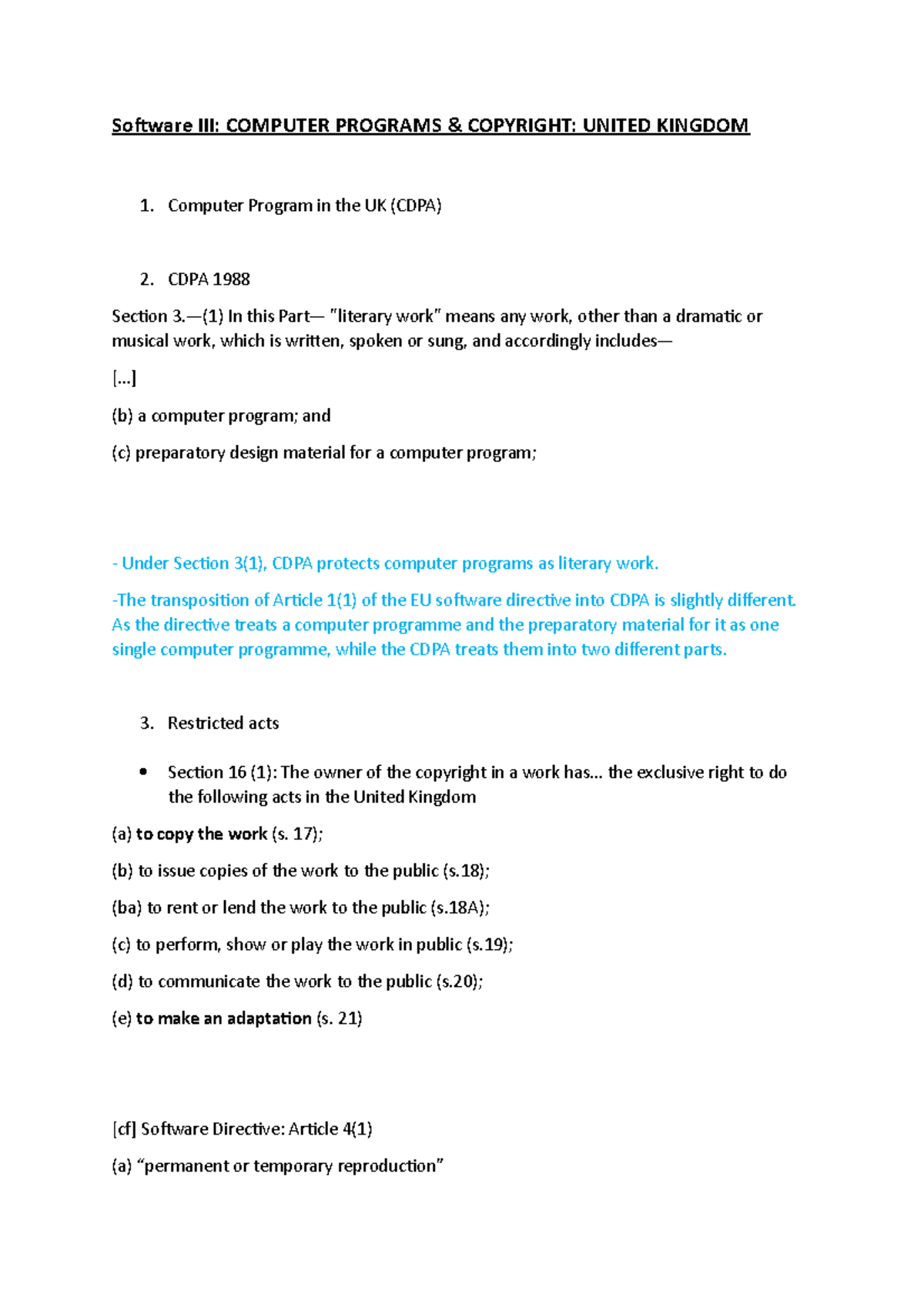 Software III - CDPA 1988 Section 3.—(1) In this Part— 