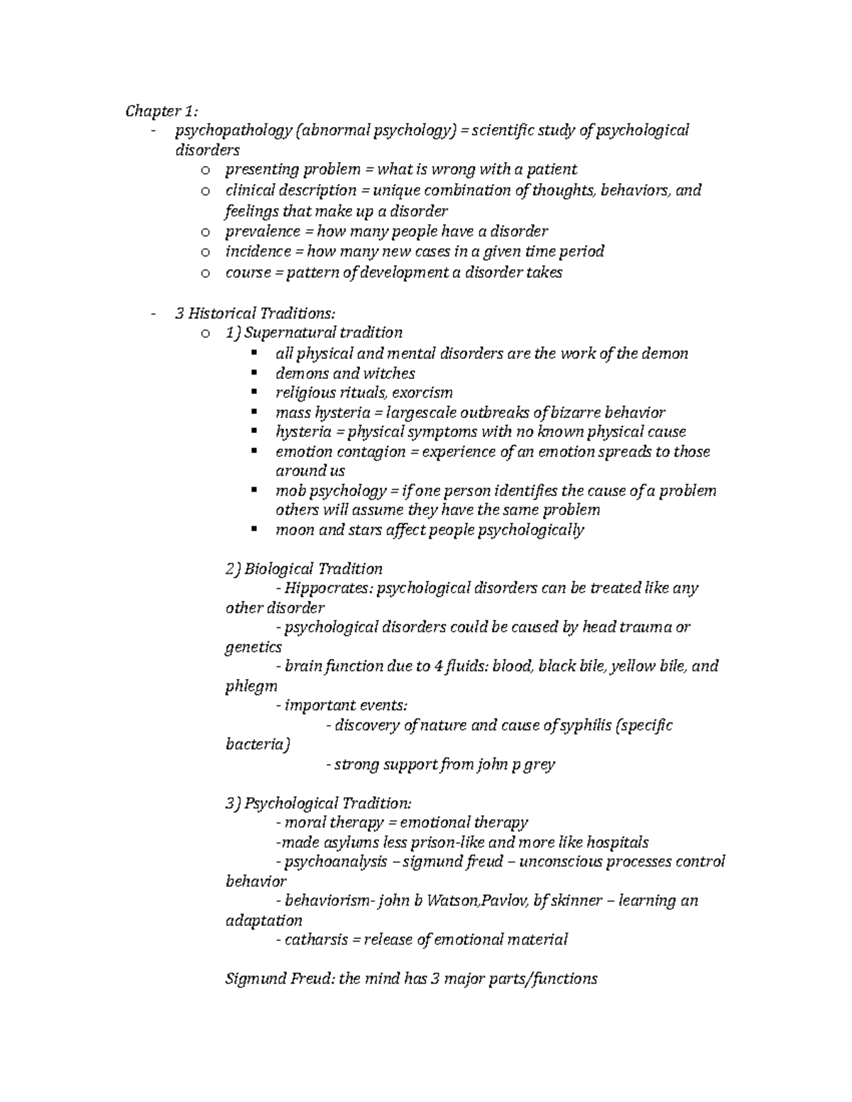 1 and 2 psych - Lecture notes 1-2 - Chapter 1: - psychopathology ...