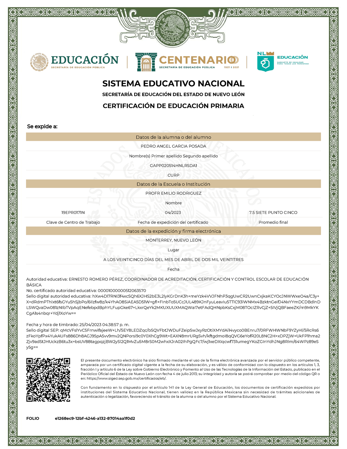 Certificado - certificado autoridad educativa: 00001000000512063570 ...