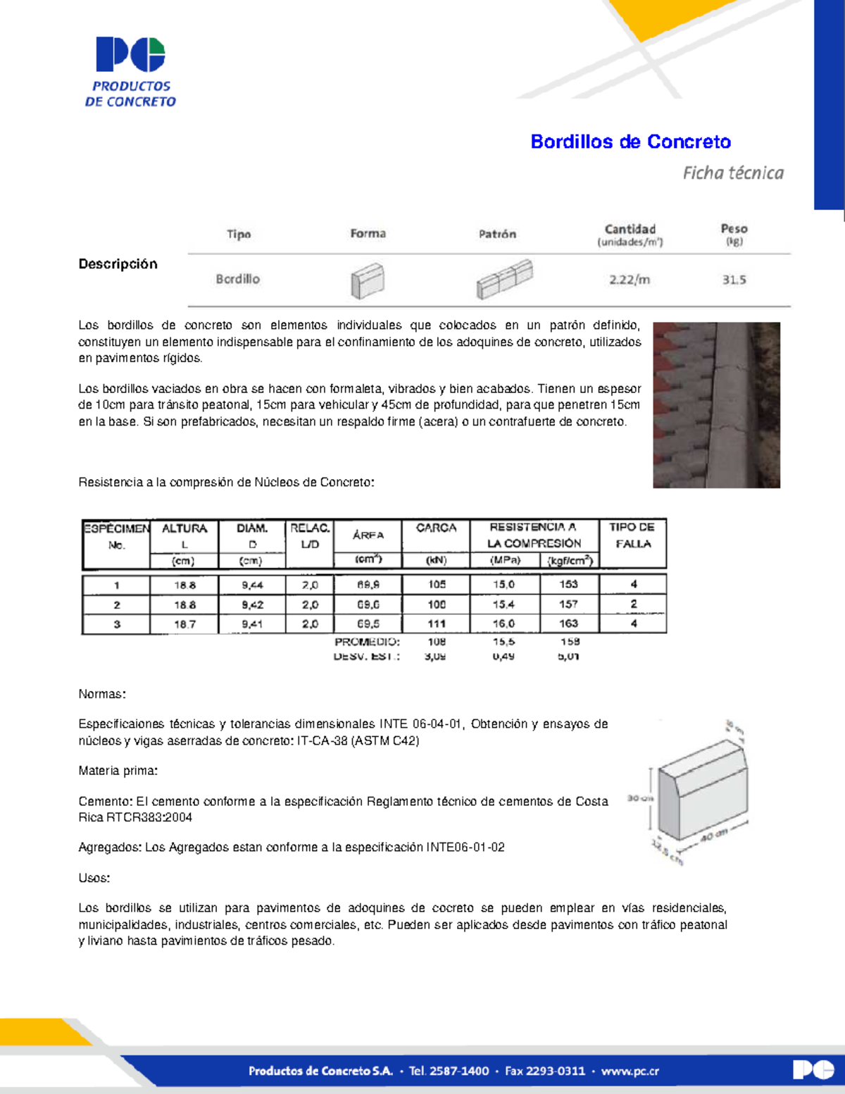 Ficha-Técnica Bordillos-PC - Descripción Los Bordillos De Concreto Son ...