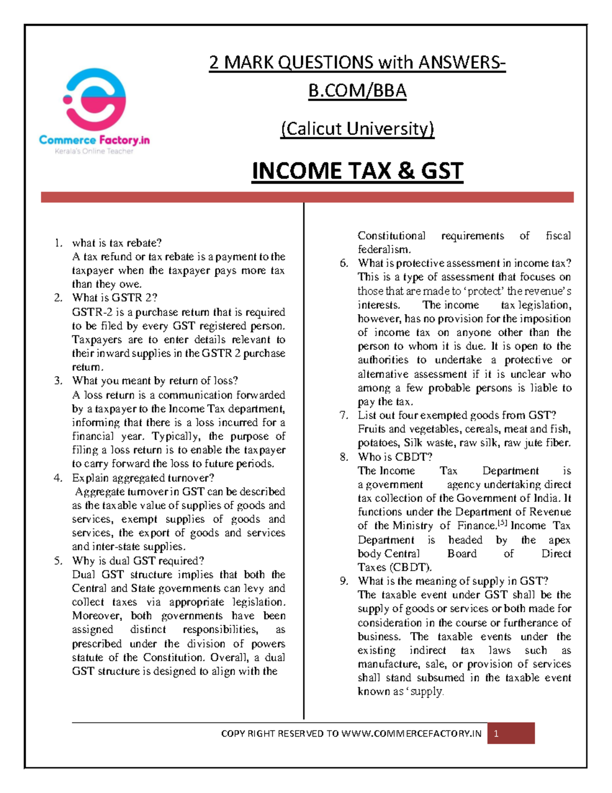 Income TAX AND GST - Study notes - COPY RIGHT RESERVED TO WWW ...