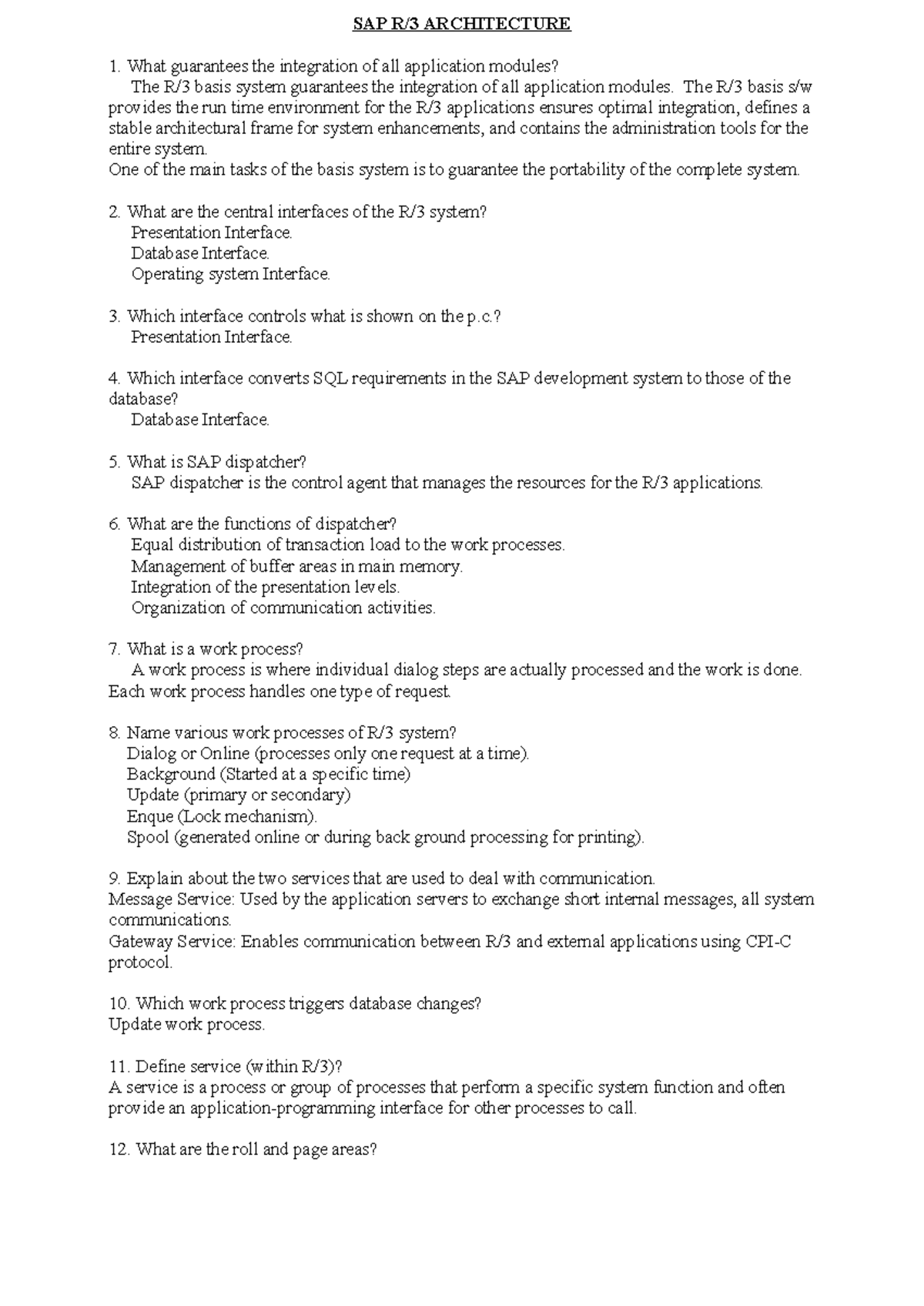 1000 solved ABAP questions - SAP R/3 ARCHITECTURE What guarantees the ...