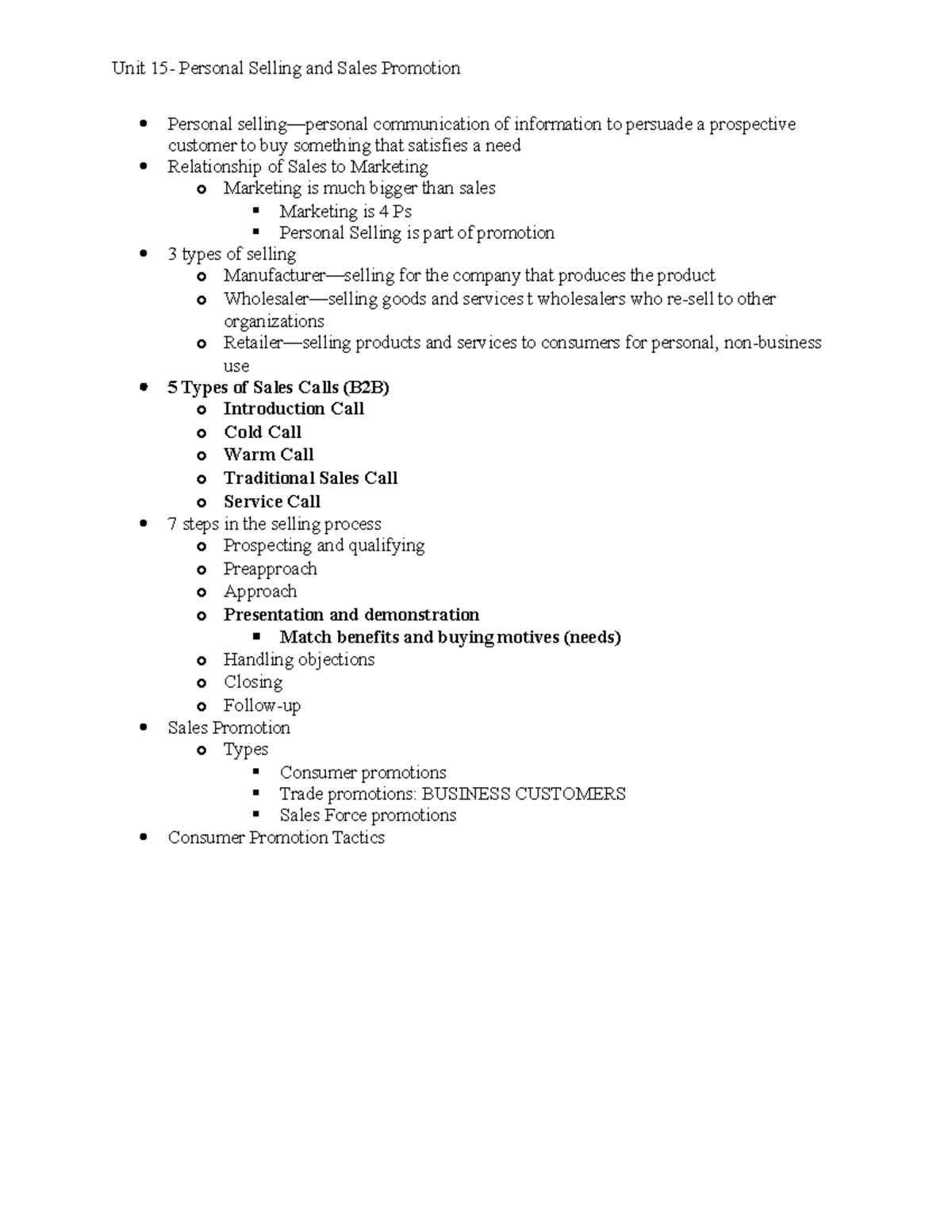 Unit 15- Personal Selling and Sales Promotion - Unit Personal Selling ...