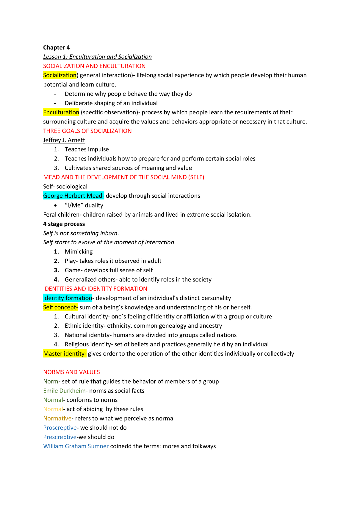 Sociology Notes (Socialization And Enculturation) - Chapter 4 Lesson 1 ...