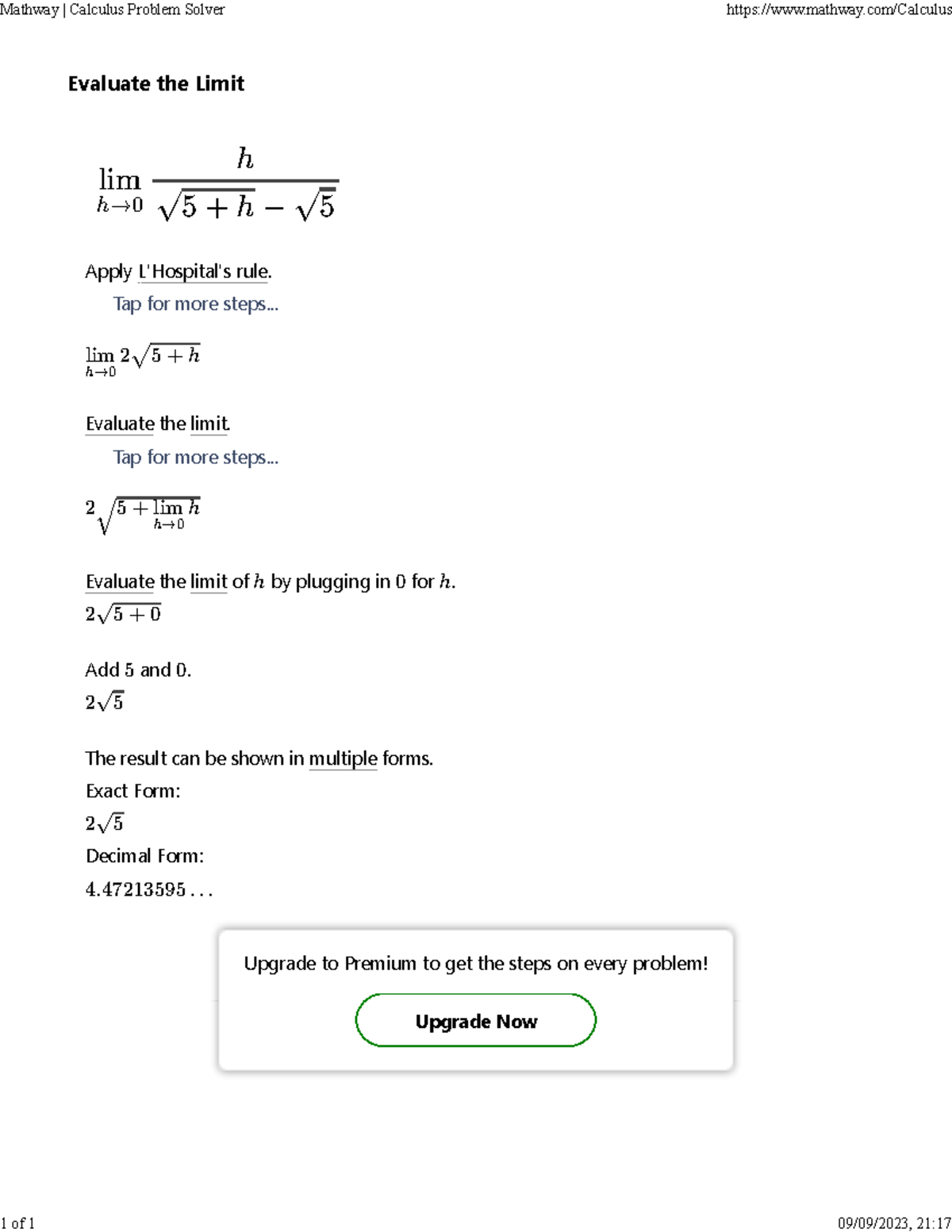 Mathway Calculus Problem Solver - Evaluate The Limit Apply L'Hospital's ...